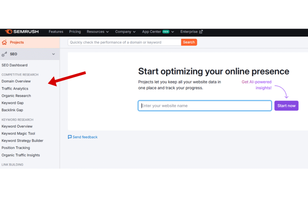 SEMrush Dashboard