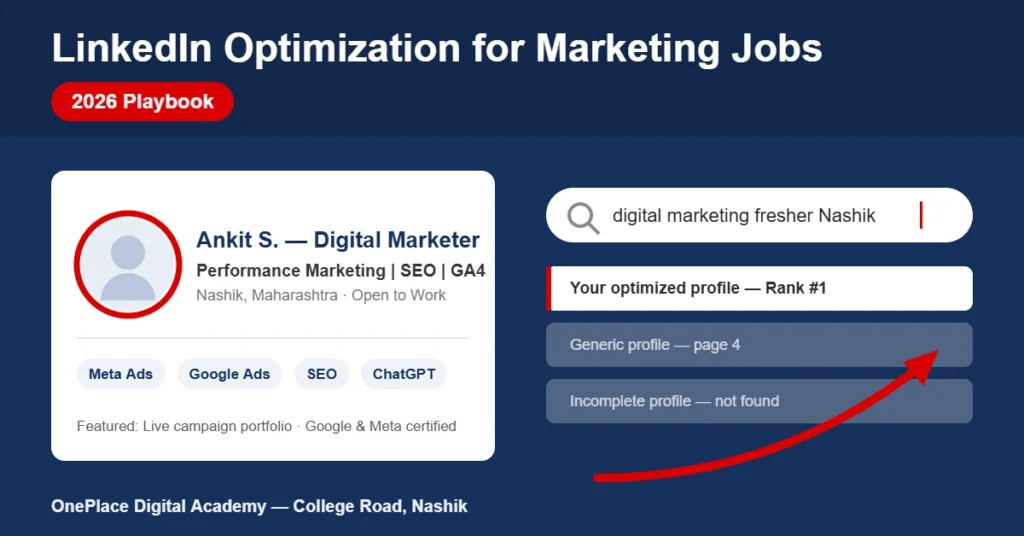 LinkedIn profile optimization for marketing jobs — 2026 recruiter-search playbook for Nashik graduates by OnePlace Digital Academy