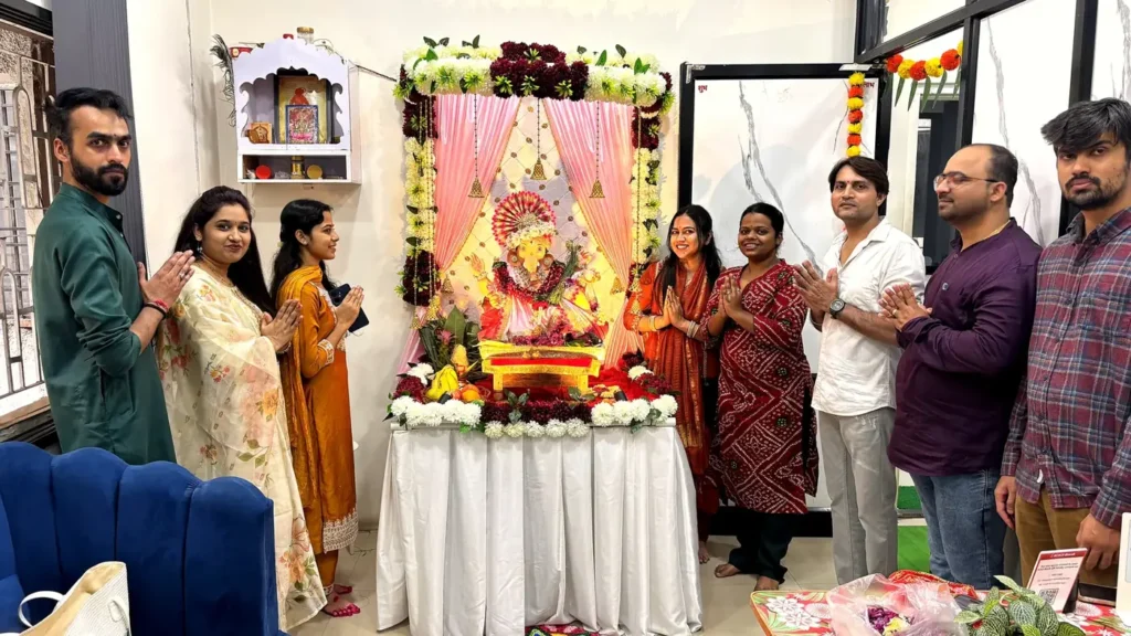 OnePlace Digital Academy team with Ganpati Bappa, Ganeshotsav 2026 Nashik