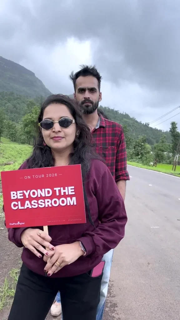 OnePlace students with a Beyond the Classroom sign on the batch trip