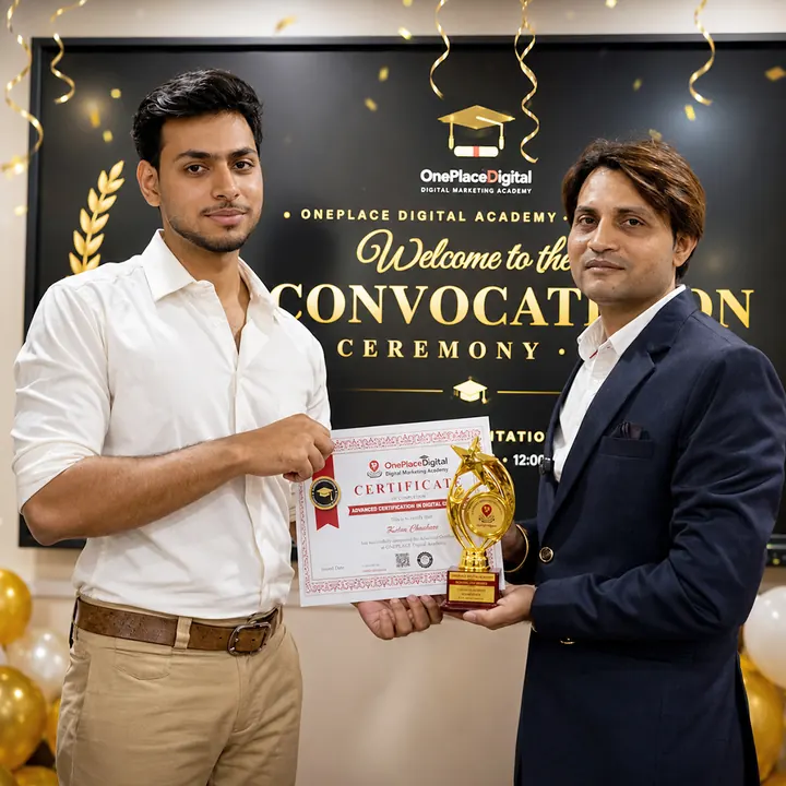 Student honoured with certificate at OnePlace Convocation 2026, College Road Nashik