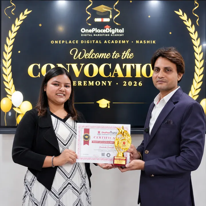 OnePlace student receives certificate from mentor at Convocation 2026, Nashik